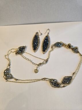 Nakamol Gold-Tone Necklace and Smoky Blue Crystal Earrings Set